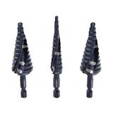 Step Drill Bit Set, Quick-Release, Double Fluted, 1/4" Hex Shank, 3-Piece redirect to product page